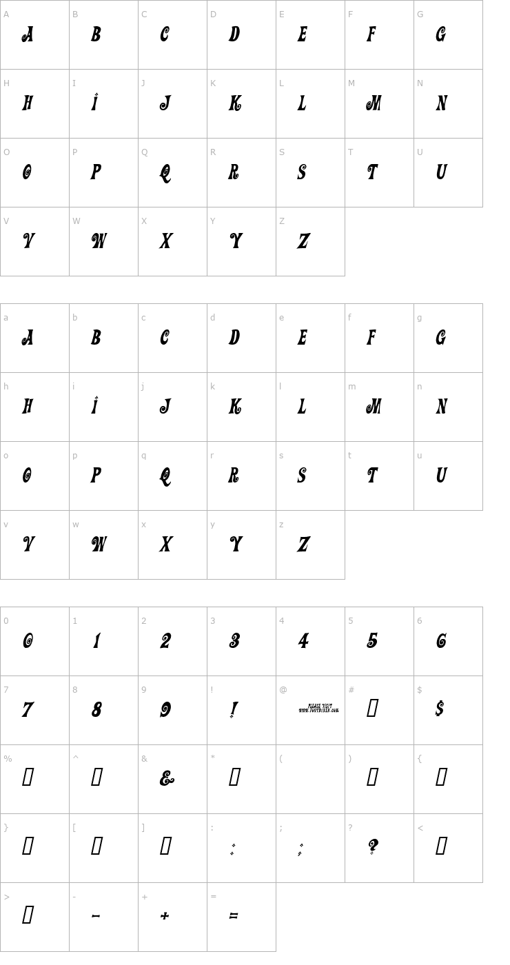 Character Map Action Is, Diagonal JL Italic Font