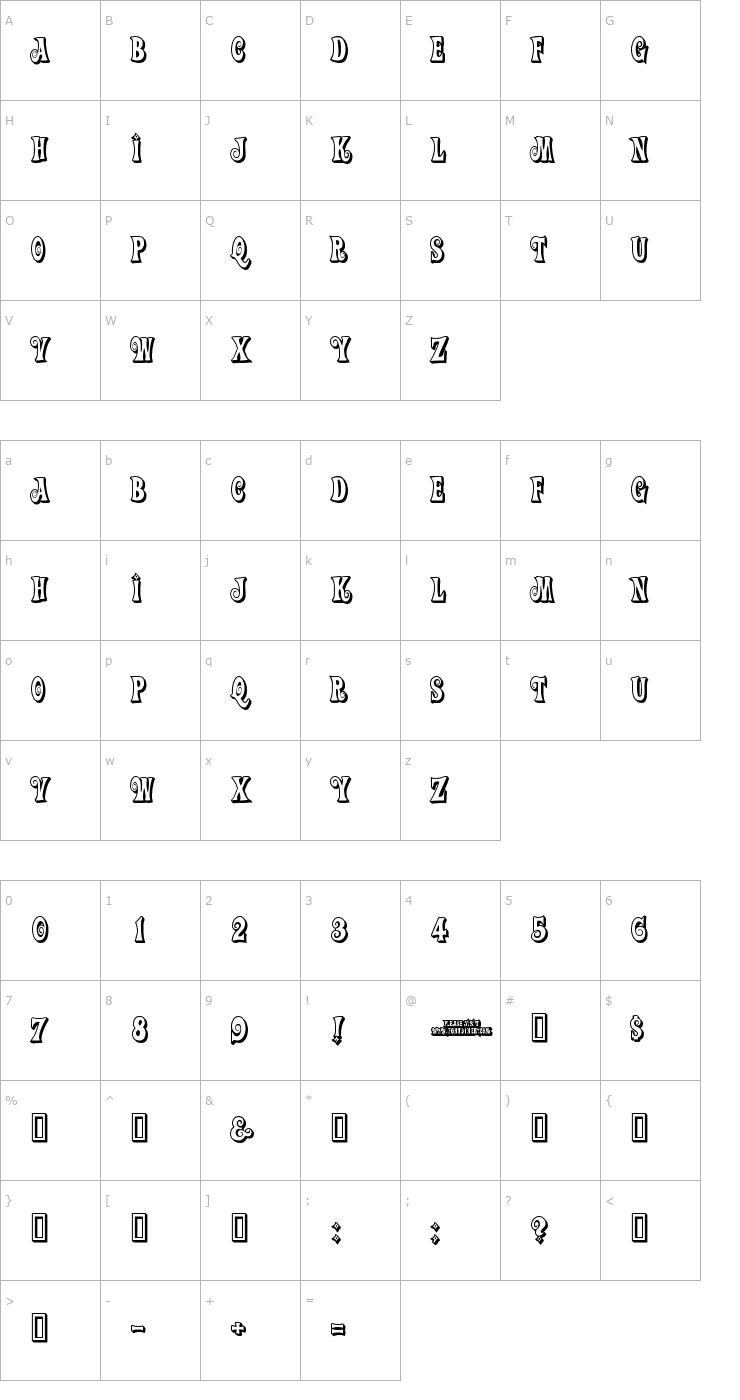 Character Map Action Is, Shaded JL Font
