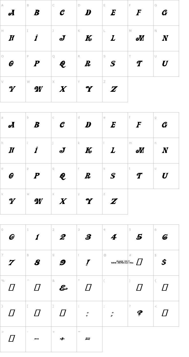 Character Map Action Is, Wide & Diagonal JL Expanded Italic Font