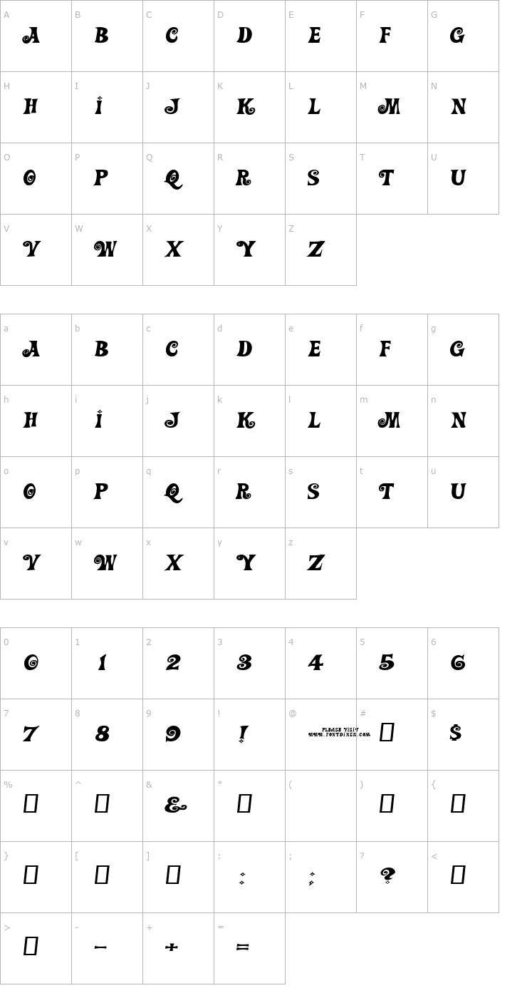Character Map Action Is, Wider JL Font