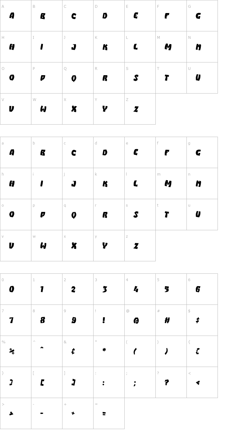 Character Map ActionPacked Font