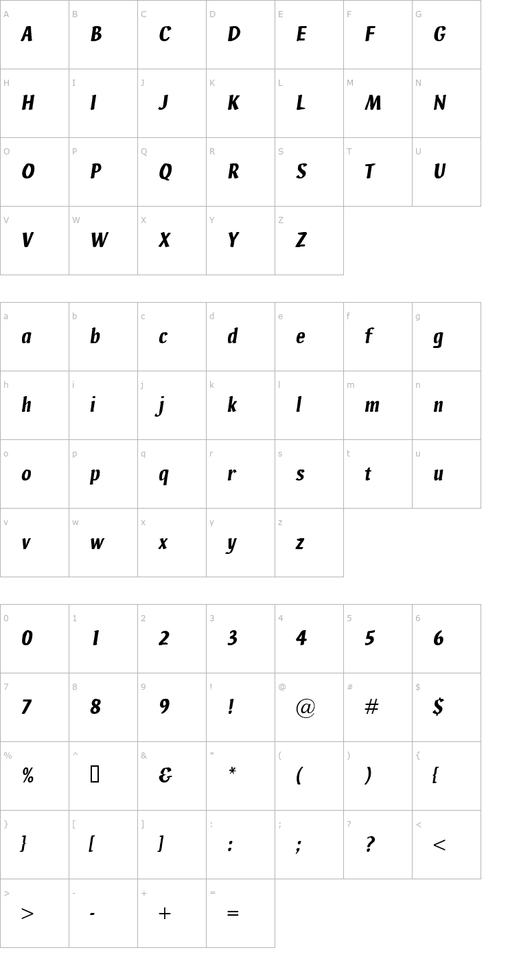 Character Map Ad Hoc Italic Font