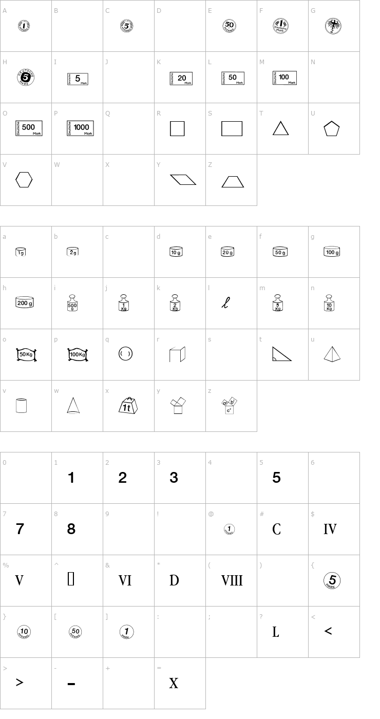 Character Map Adam Font
