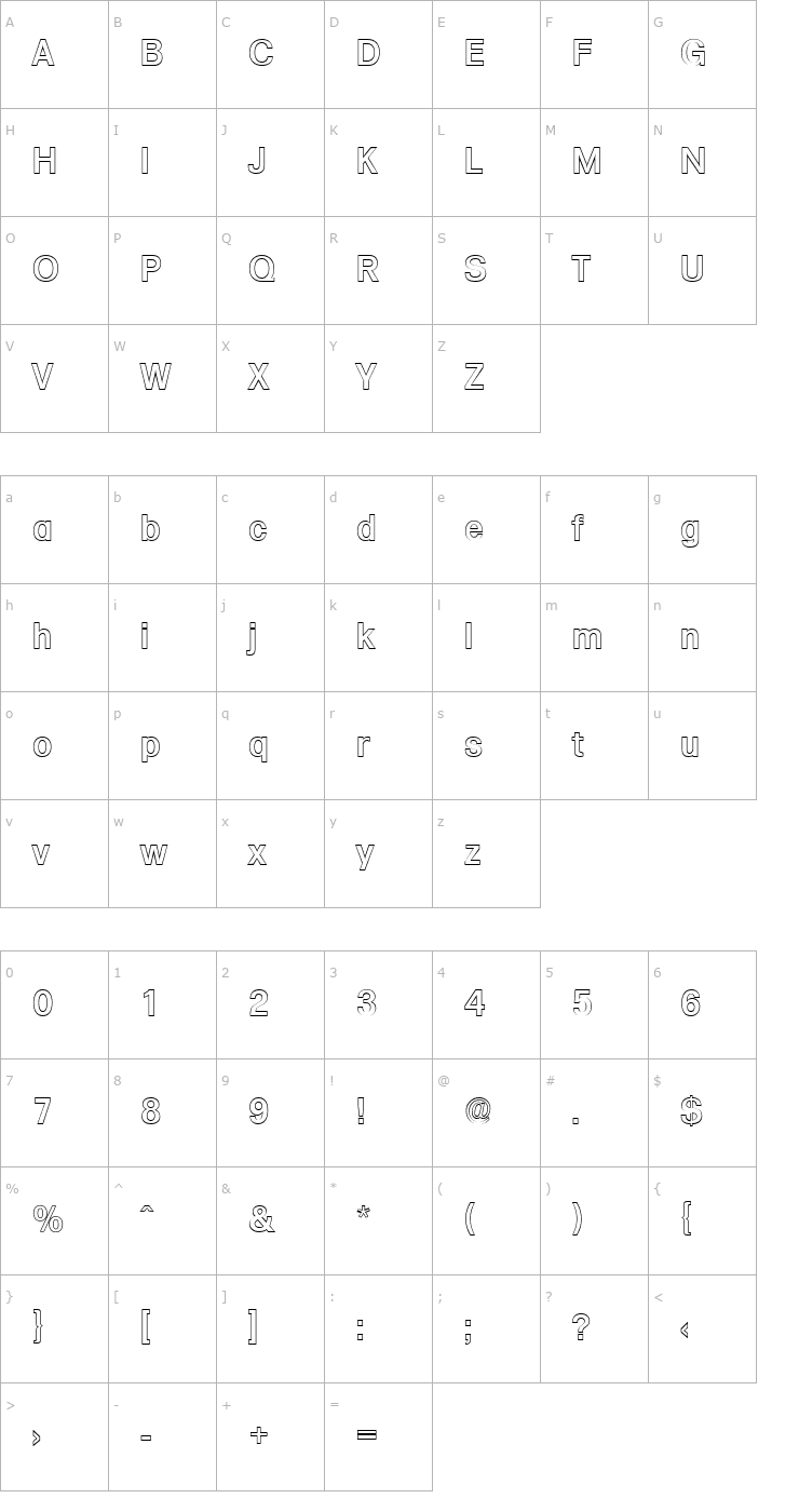 Character Map AdamBeckerOutline-Medium-Regular Font