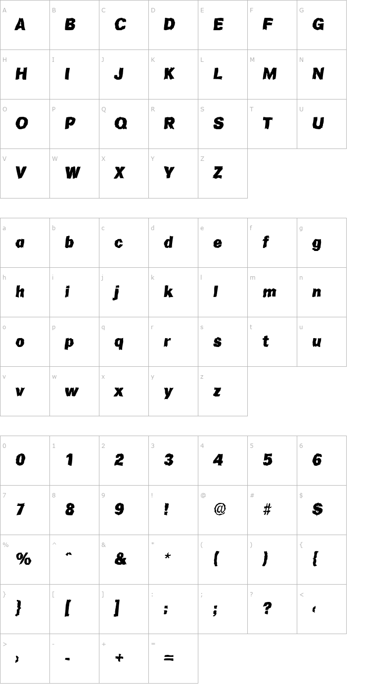 Character Map AdamBeckerRandom-Heavy-Italic Font