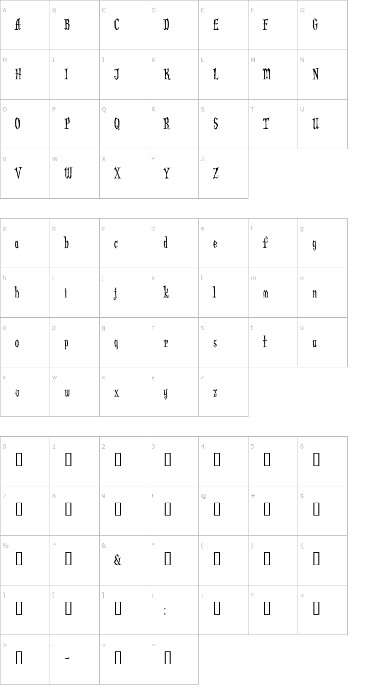 Character Map Addams Font