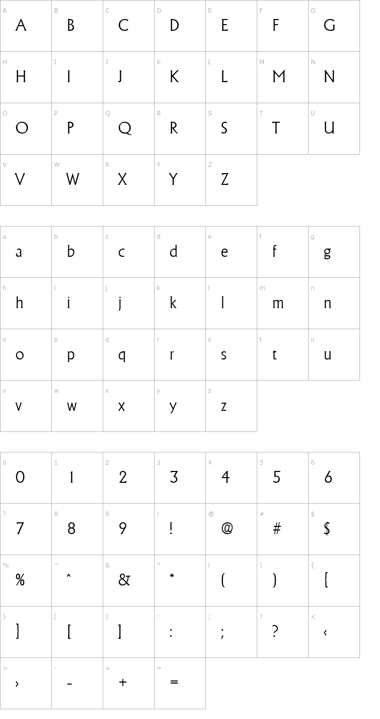 Character Map Adelon-Serial-Light-Regular Font