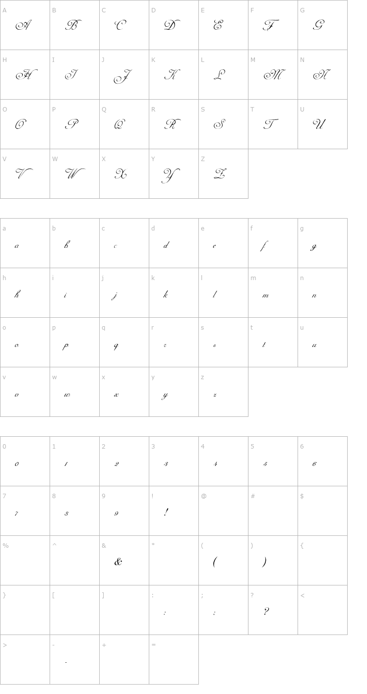 Character Map AdineKirnberg-S Font