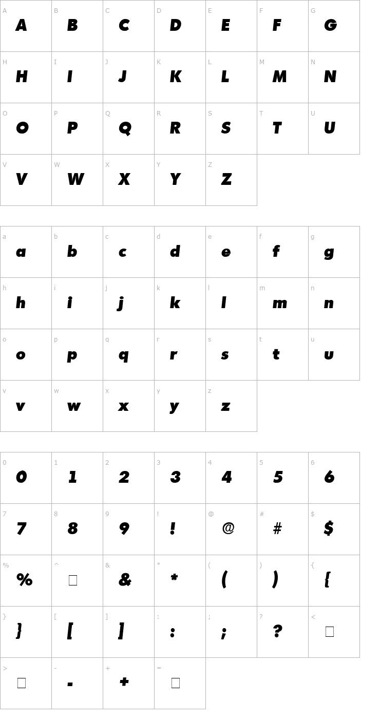 Character Map Admisi Display SSi Italic Font
