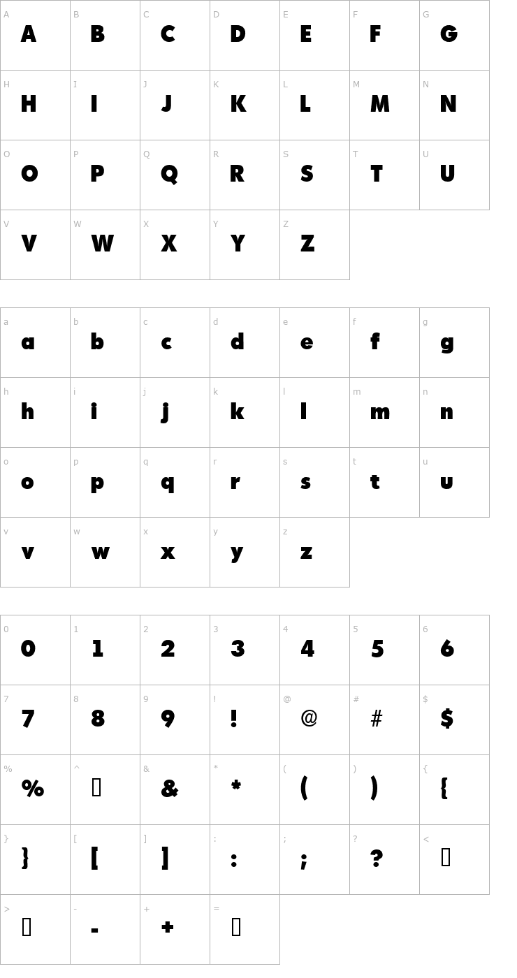 Character Map AdmisiDisplaySSK Font