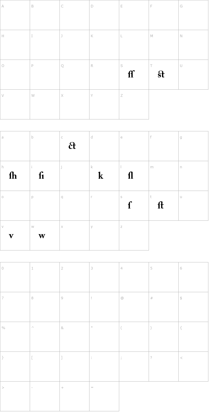 Character Map Adobe Caslon Bold Alternate Font