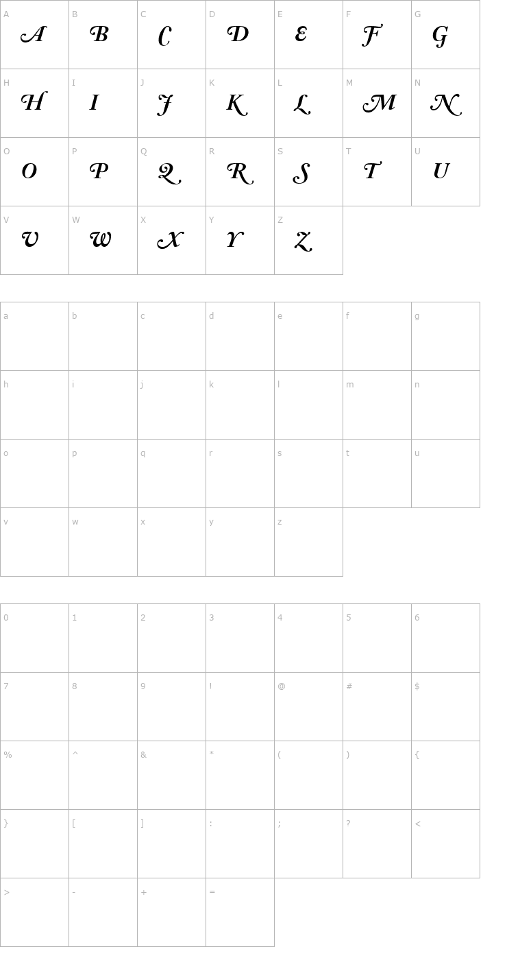 Character Map Adobe Caslon Bold Italic Swash Font