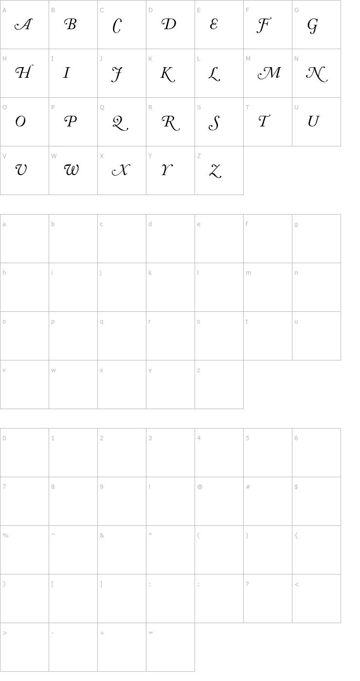 Character Map Adobe Caslon Italic Swash Font