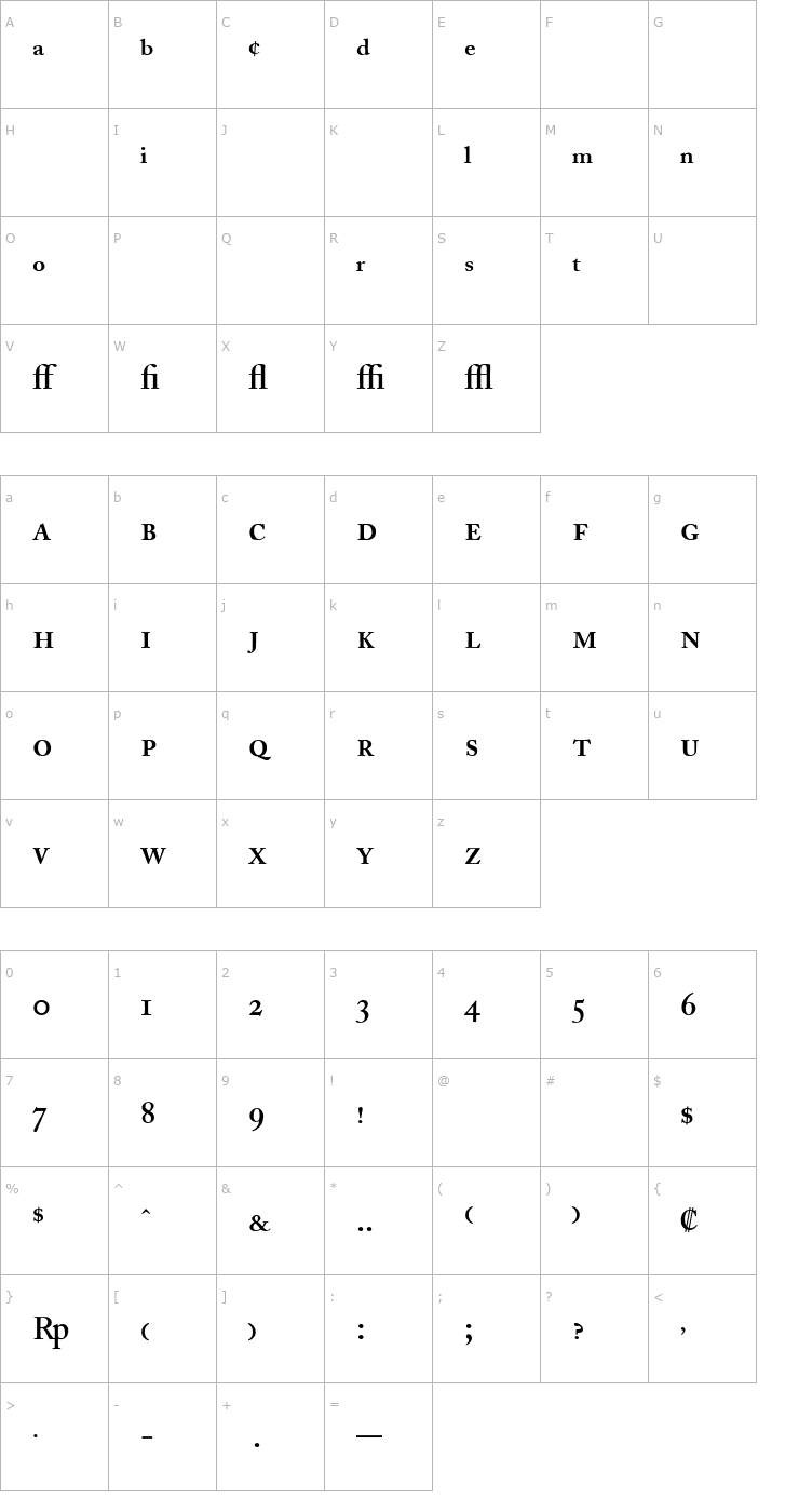 Character Map Adobe Caslon Semibold Expert Font