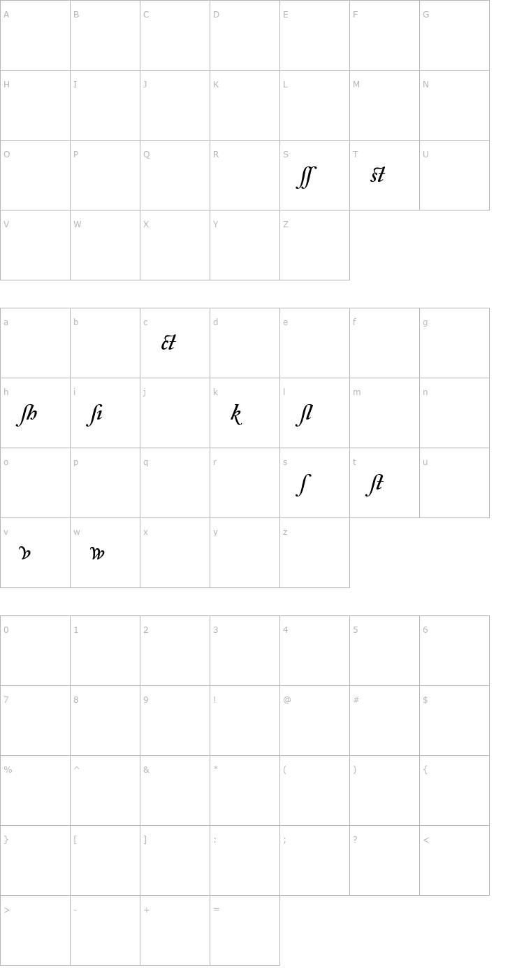 Character Map Adobe Caslon Semibold Italic Alternate Font