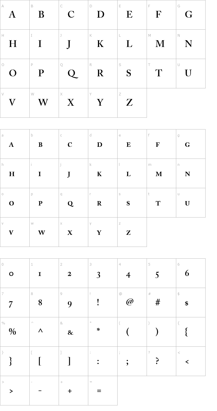 Character Map Adobe Caslon SemiboldSC Font