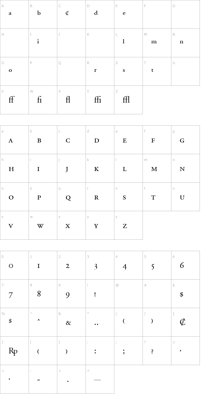 Character Map Adobe Garamond Regular Expert Font