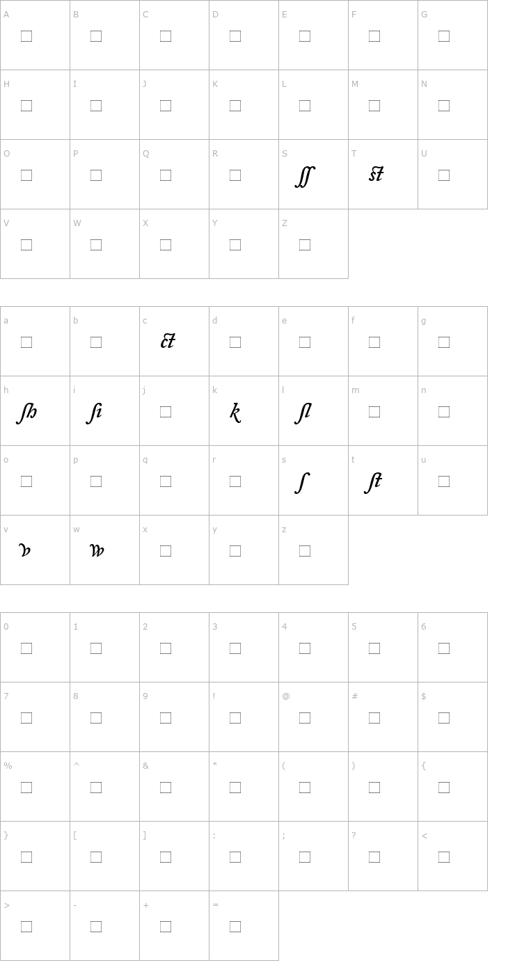 Character Map AdobeCaslonAlternate-SemiBold Italic Font