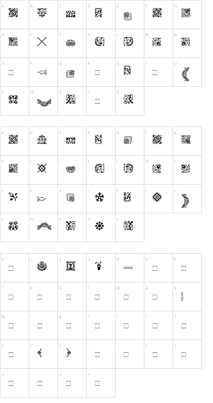 Character Map AdobeCaslonOrnaments Font