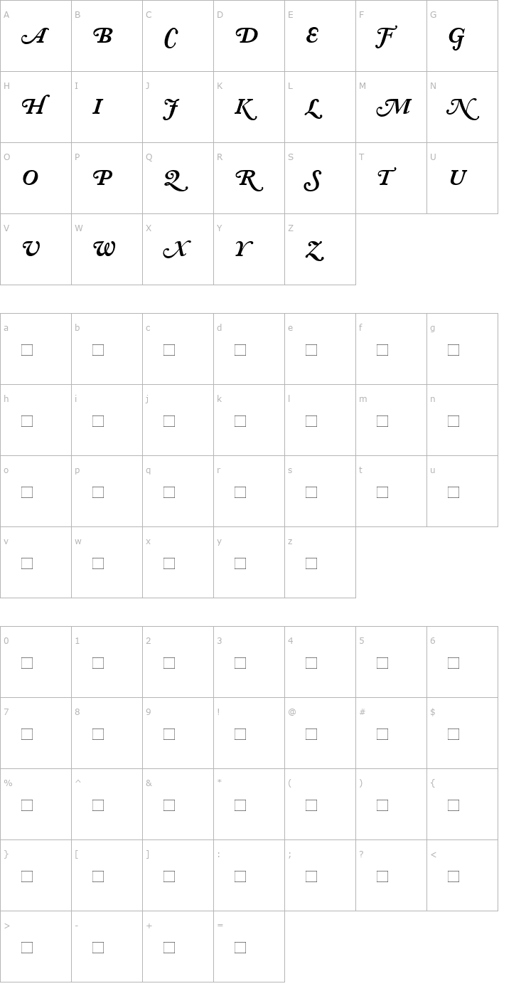 Character Map AdobeCaslonSwash-Bold Italic Font