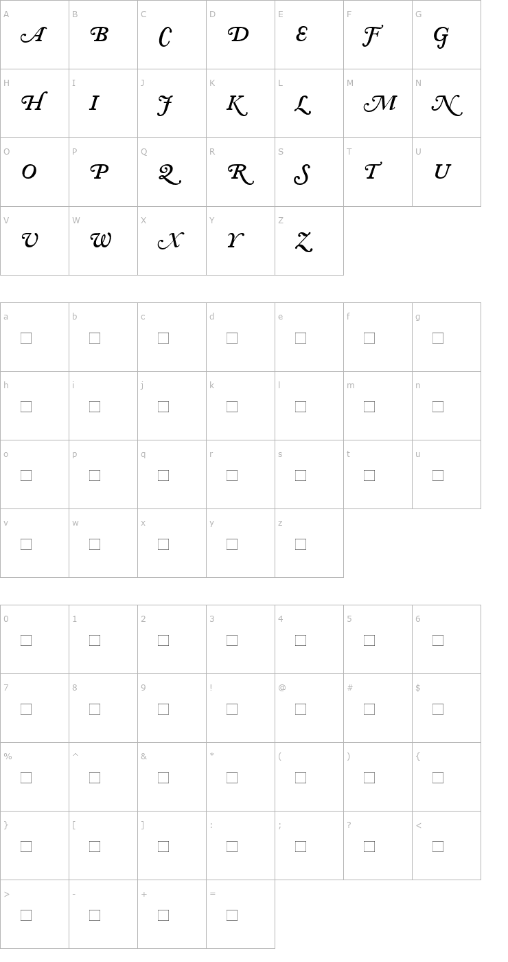 Character Map AdobeCaslonSwash-SemiBold Italic Font
