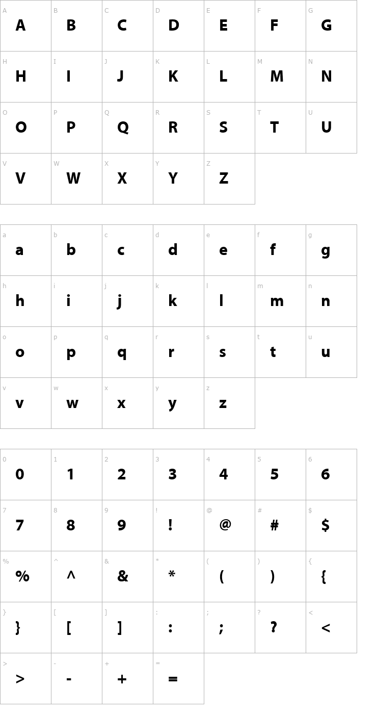 Character Map AdobeCorporateIDMyriad-Bold Font