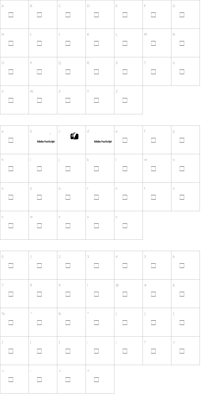 Character Map AdobeCorporateIDPostScript Font