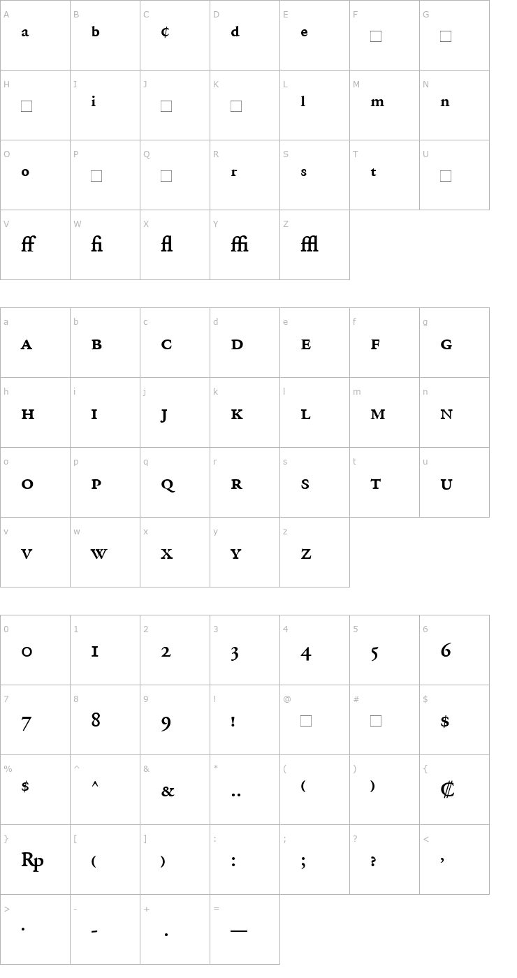 Character Map AdobeGaramondExpert-SemiBold Font