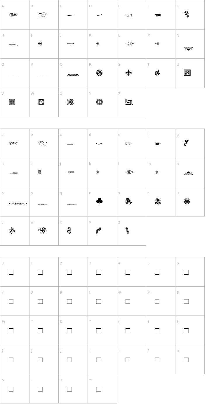 Character Map AdobeWoodTypeOrnamentsTwo Font