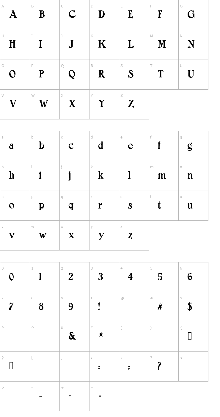 Character Map Adramalech Font