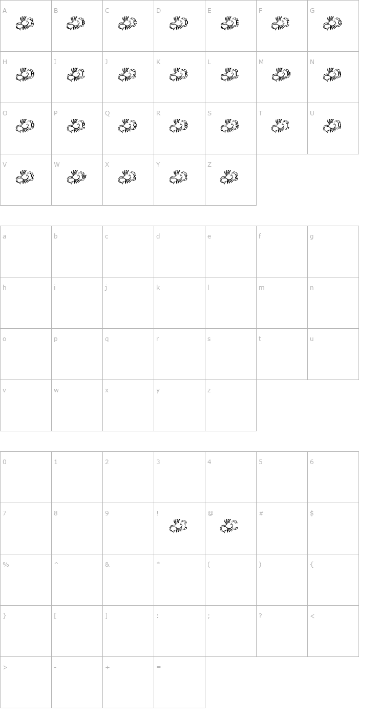 Character Map Adrian's Scorpion Font