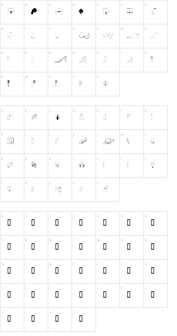Character Map ADULT DINGBATS 1 Font