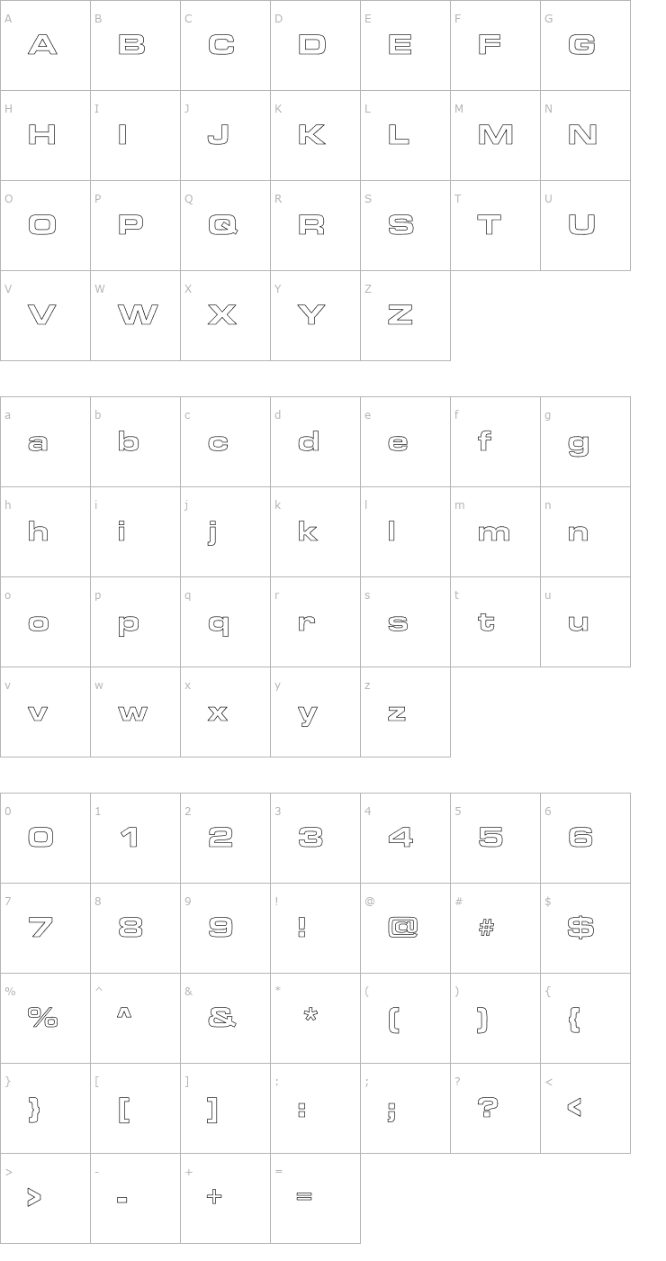 Character Map Aero Extended Hollow Font