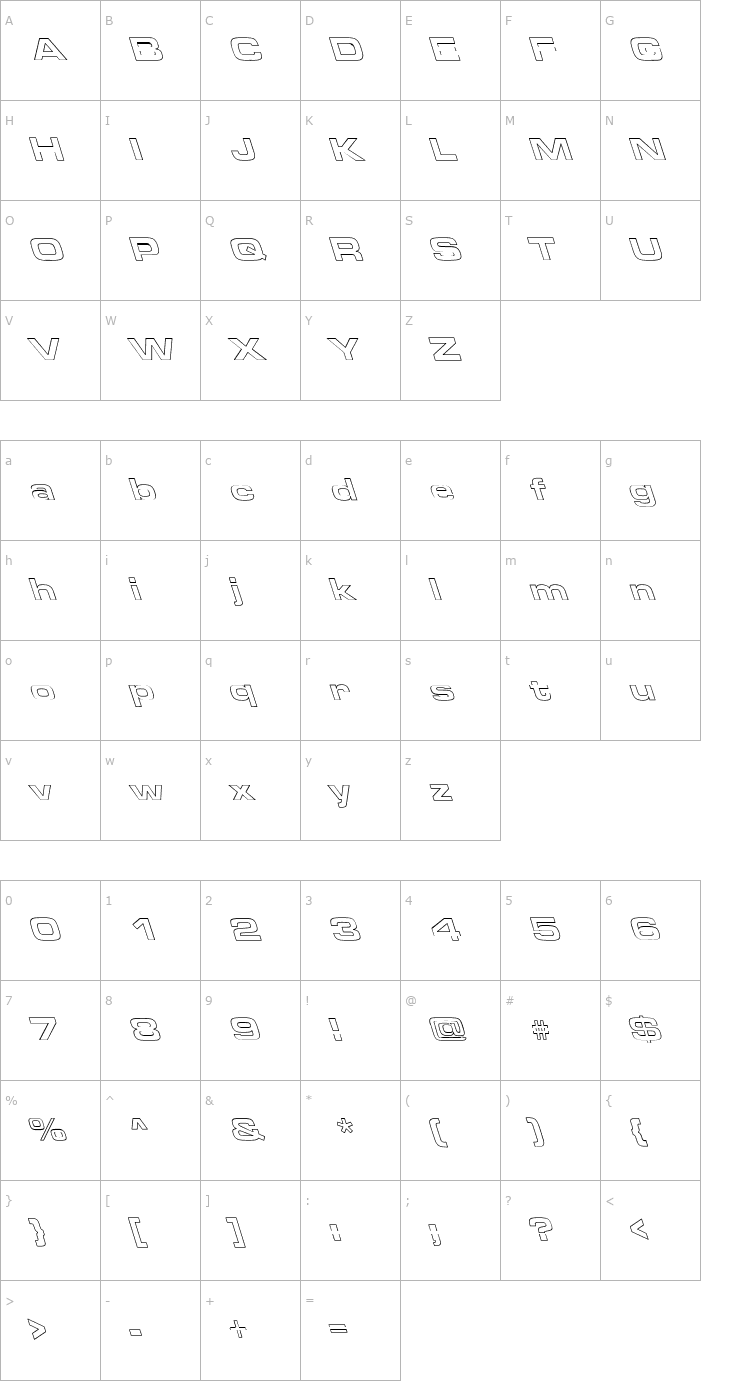 Character Map Aero Extended Hollow Lefty Font