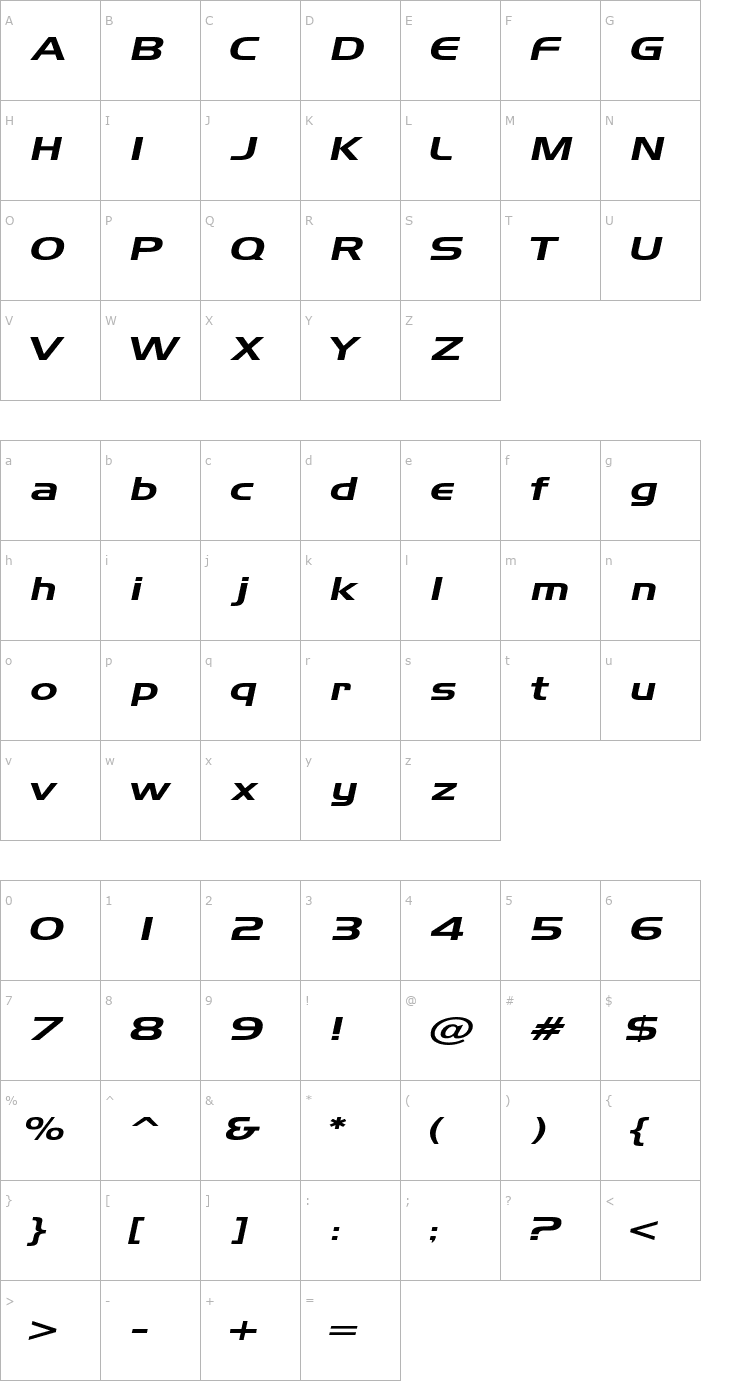 Character Map AeroExtended Italic Font