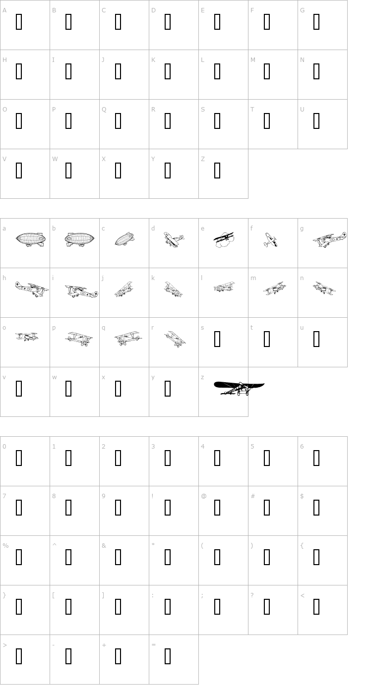 Character Map Aeroplanes Font
