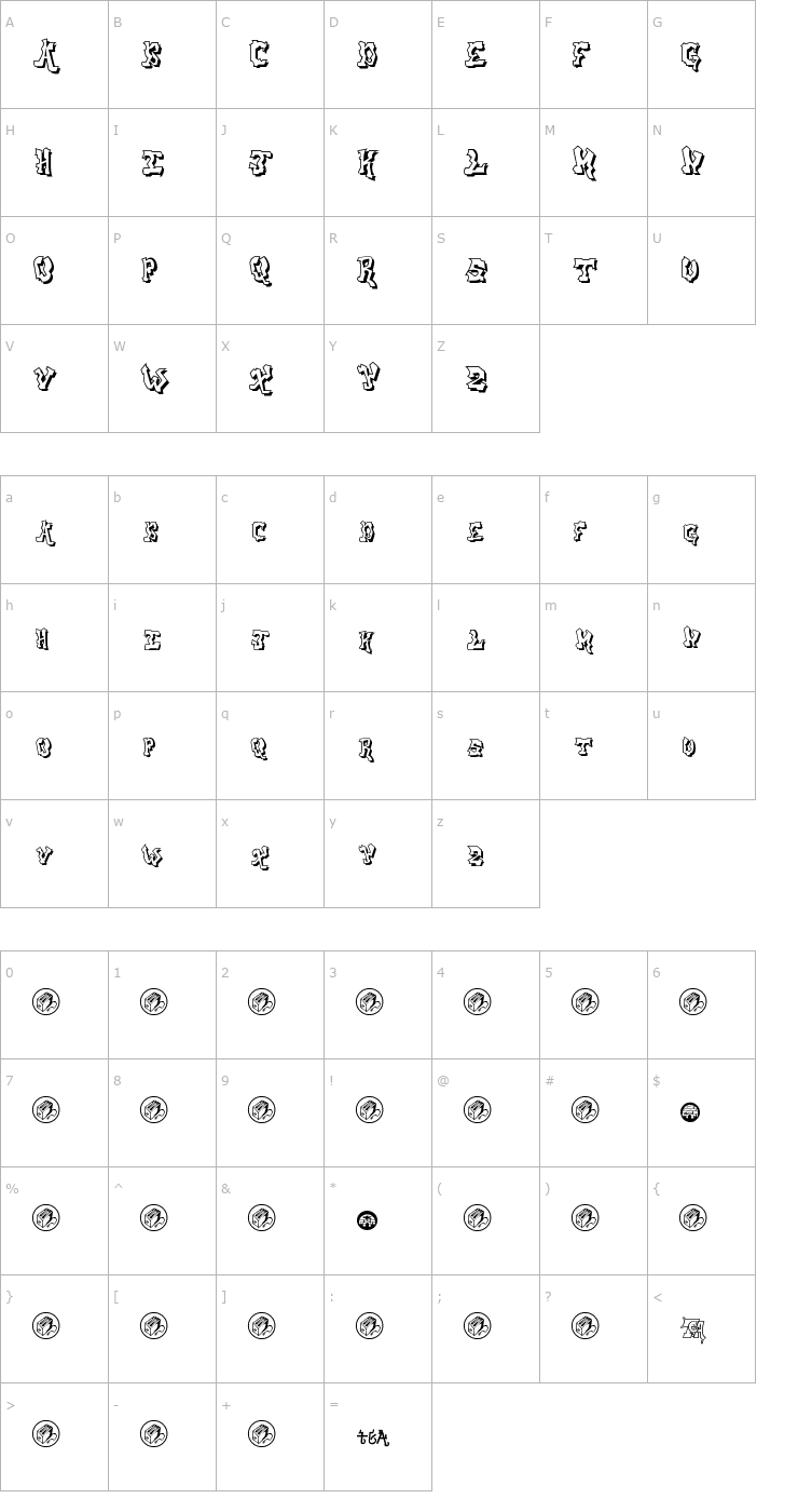 Character Map aerosol menace shadow Font
