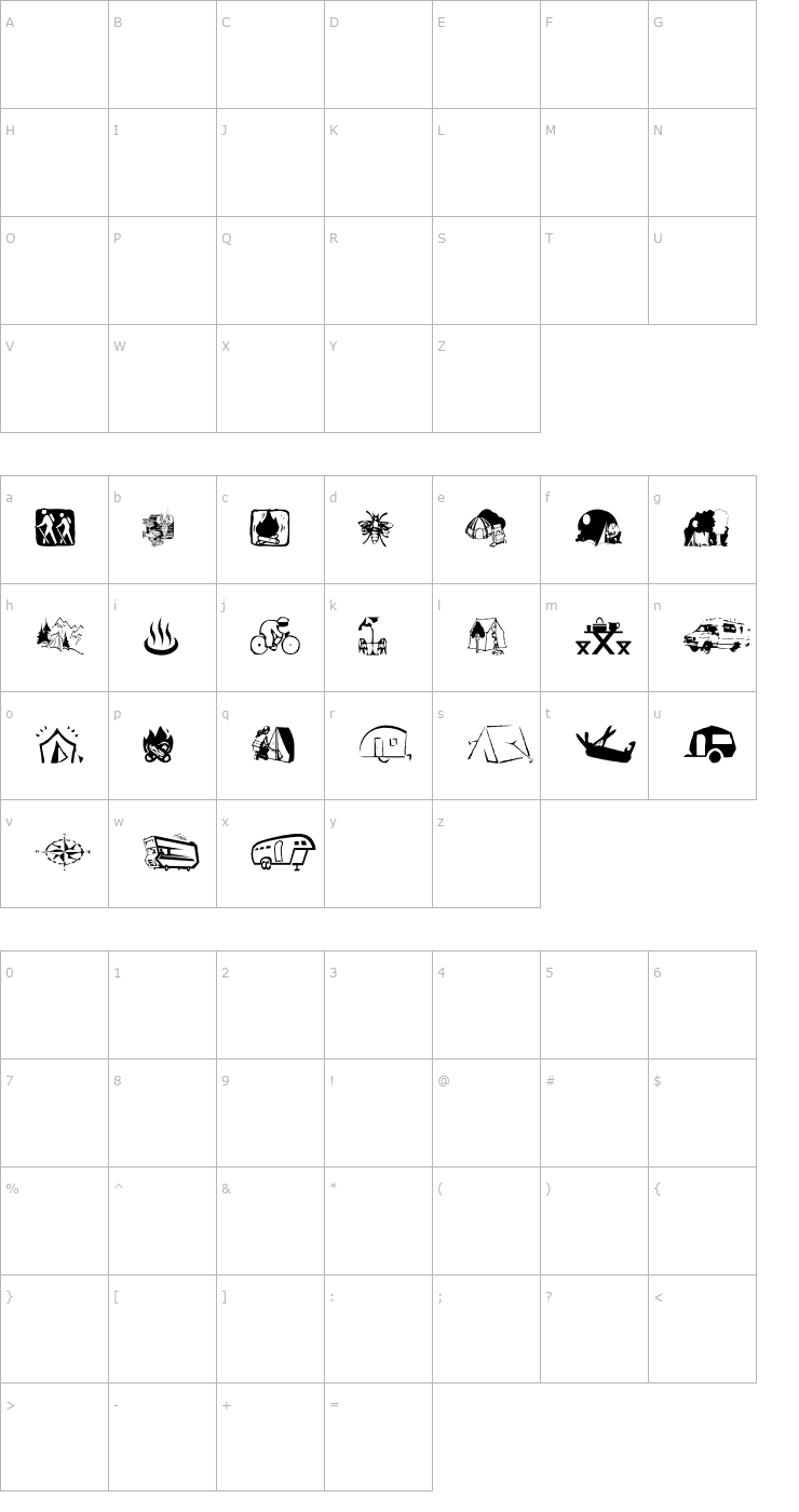 Character Map AEZ camping Font