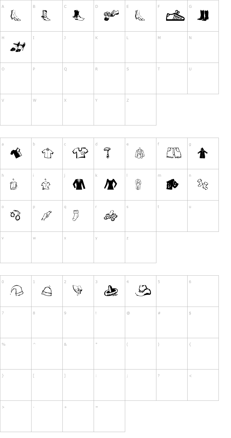 Character Map AEZ clothes Font