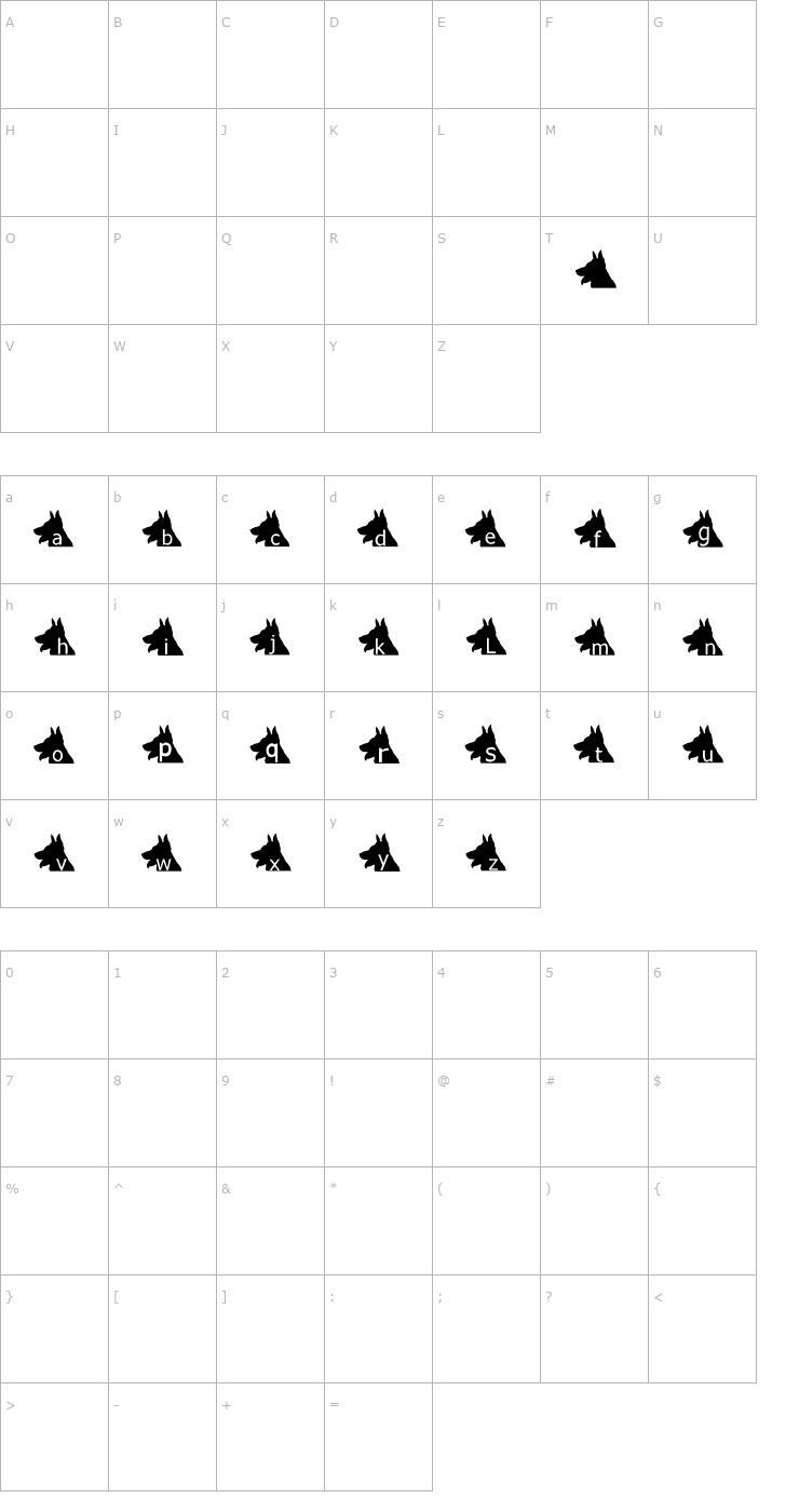 Character Map AEZ puppy dog Font