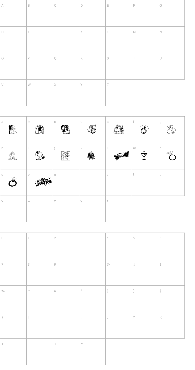 Character Map AEZ Wedding Dings Font