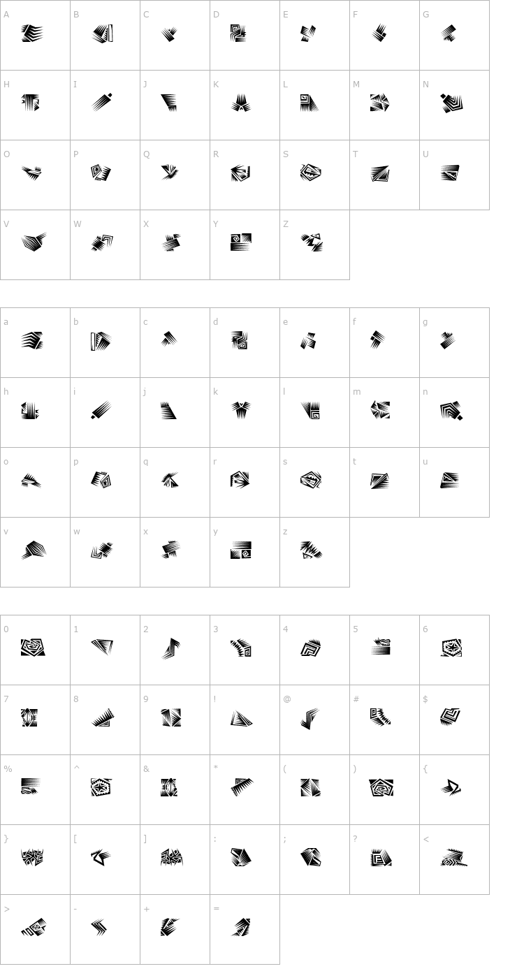 Character Map Afro Bats Font