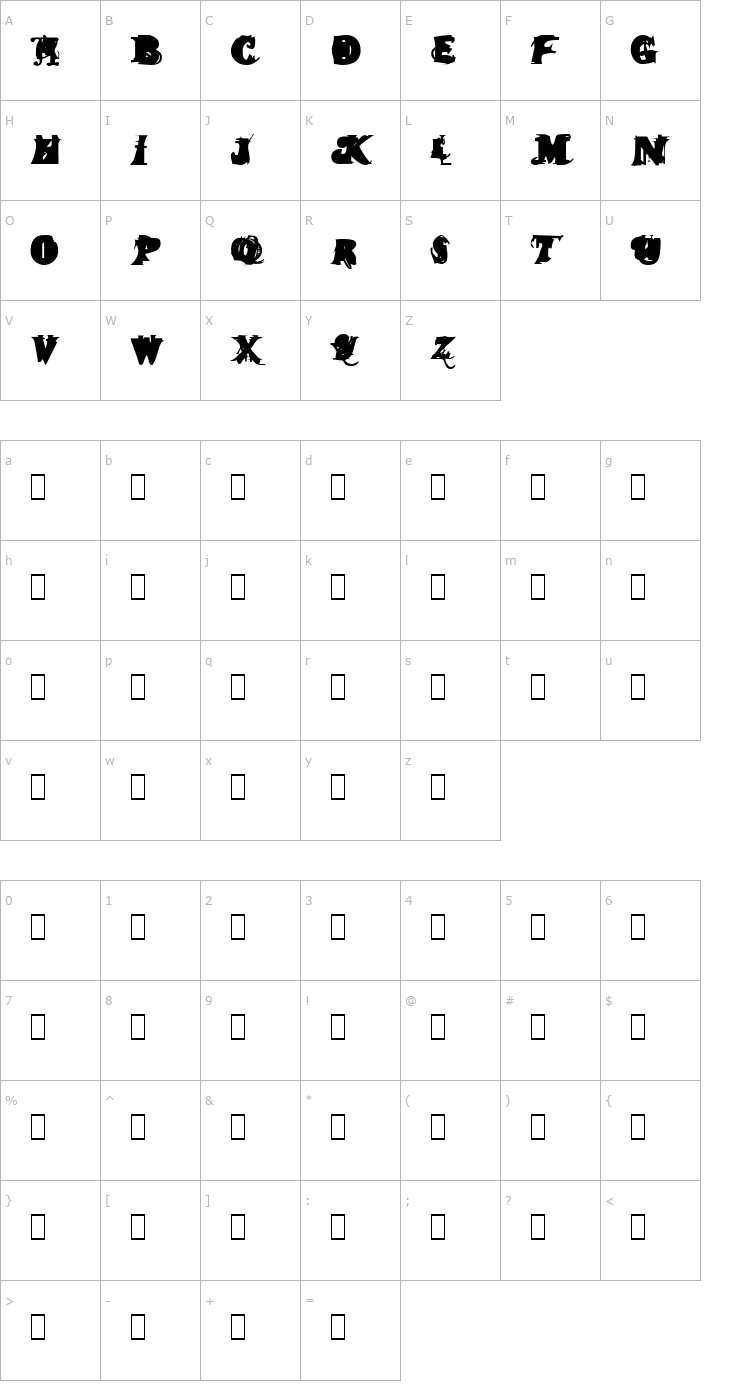Character Map Again and Again Font