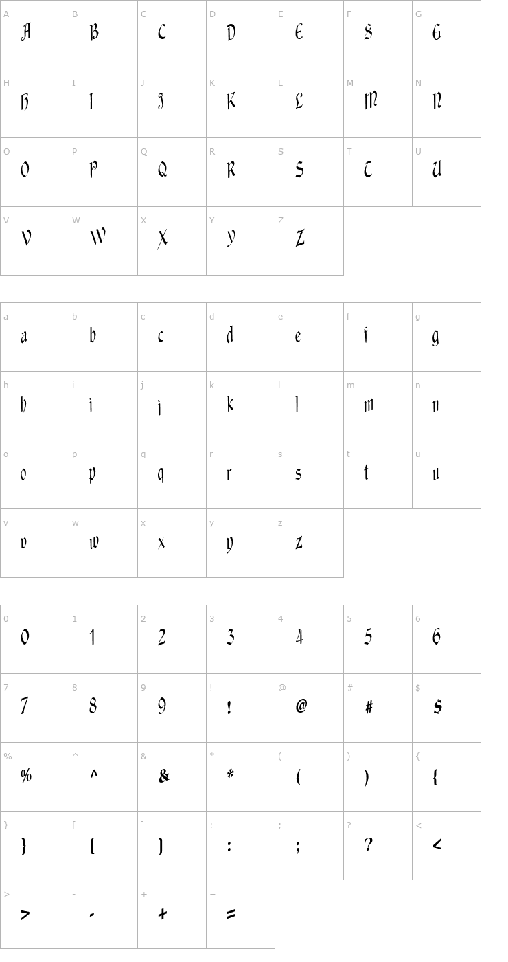 Character Map Against Regular Font