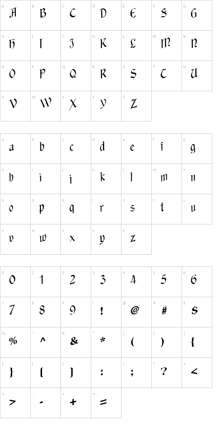 Character Map Against Regular ttstd Font