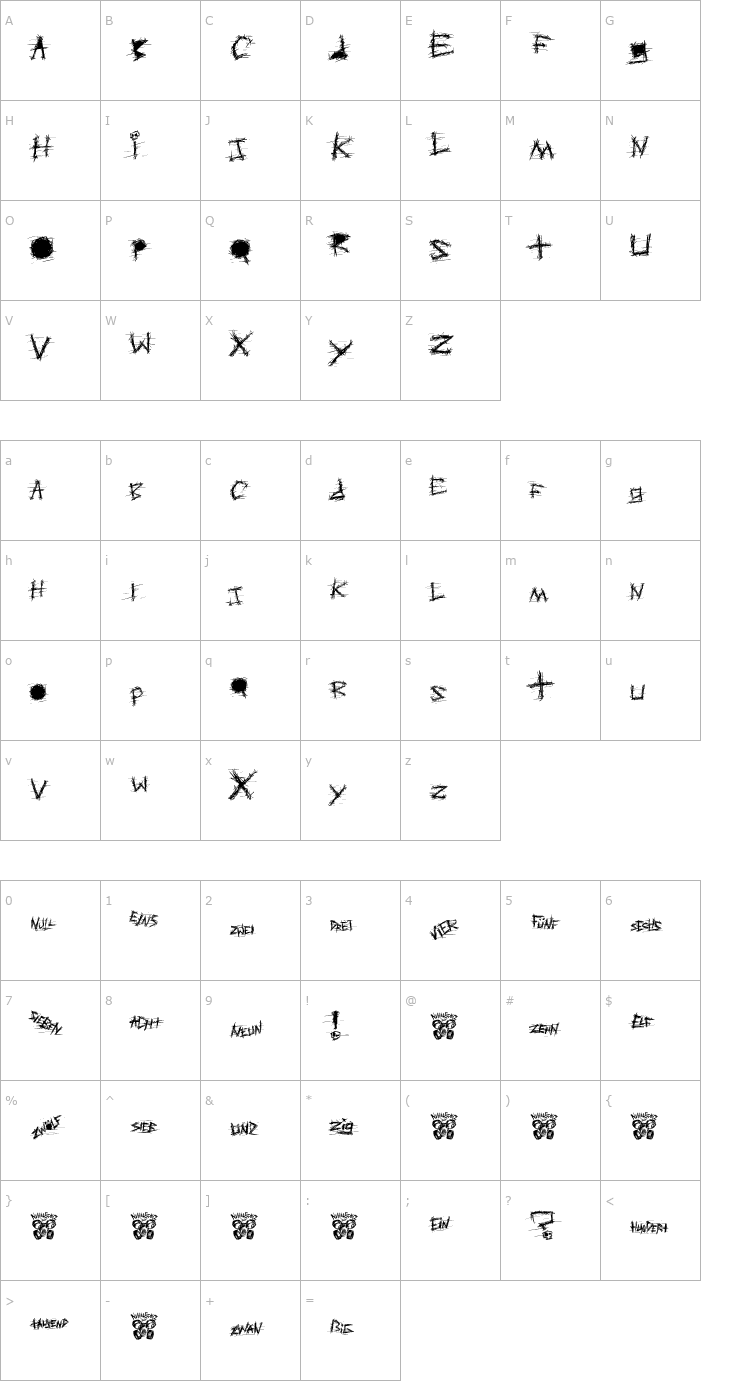 Character Map Aggressive Angry Baby Killer Font
