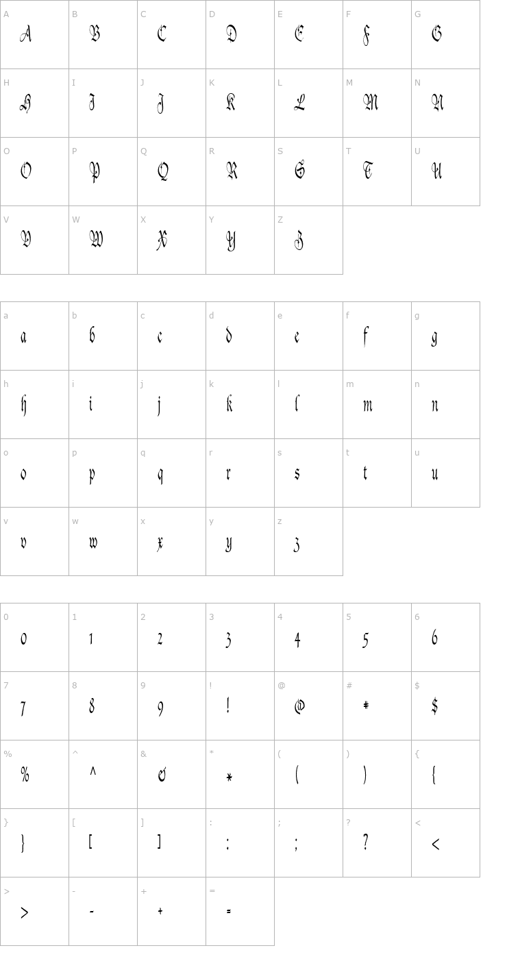 Character Map AgincortCondensed Font