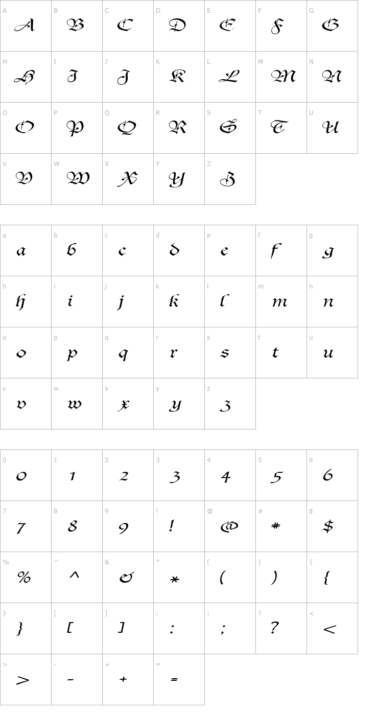 Character Map AgincortExtended Italics Font