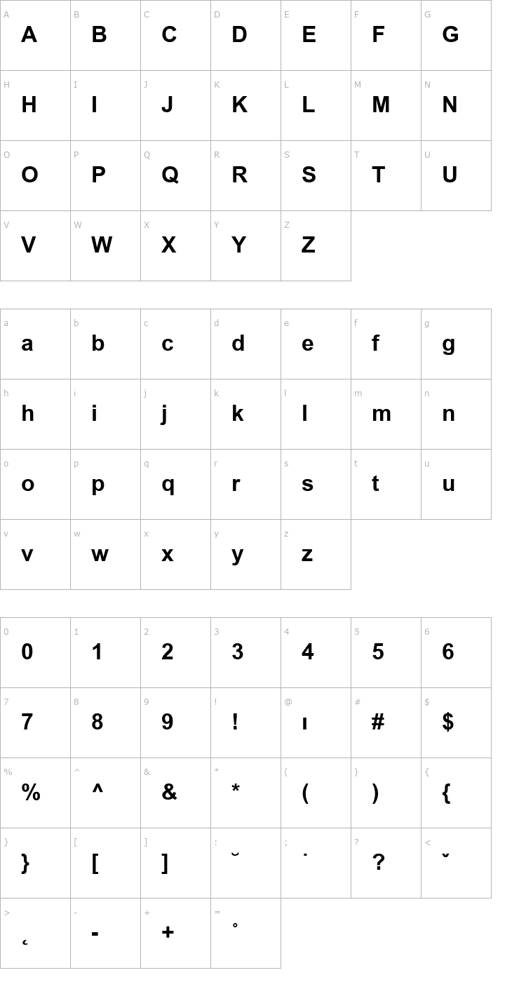Character Map AHD Symbol Sans Bold Font