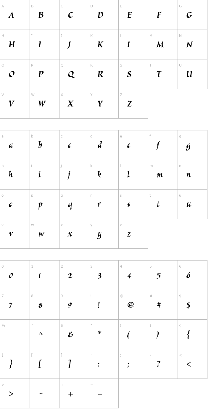 Character Map AIAlexiaItalic Font